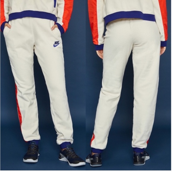 Nike Pants - Nike Polar Fleece Stripe Red Blue Cream Joggers Sweatpants L